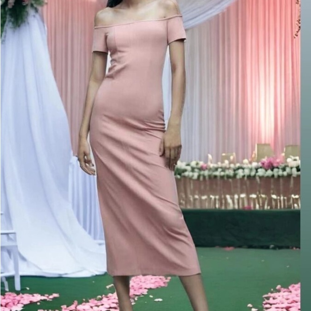 Zara Off The Shoulder Midi Dress Pink NWT